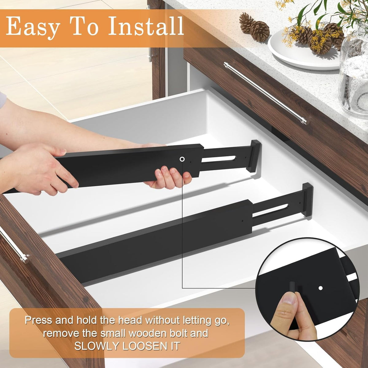 Expandable Bamboo Drawer Dividers, 17 to 22 Inches, 2.5 Inch High, 4 Pack - Image 6