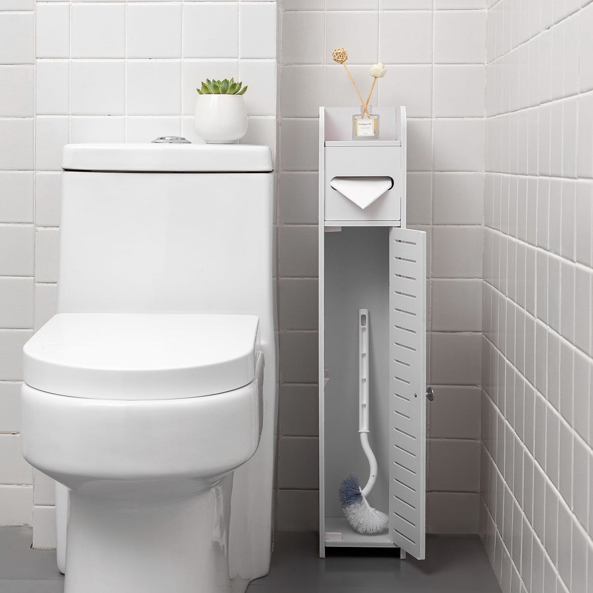 Slim Toilet Paper Storage Cabinet for Small Bathrooms, Waterproof, White - Image 6