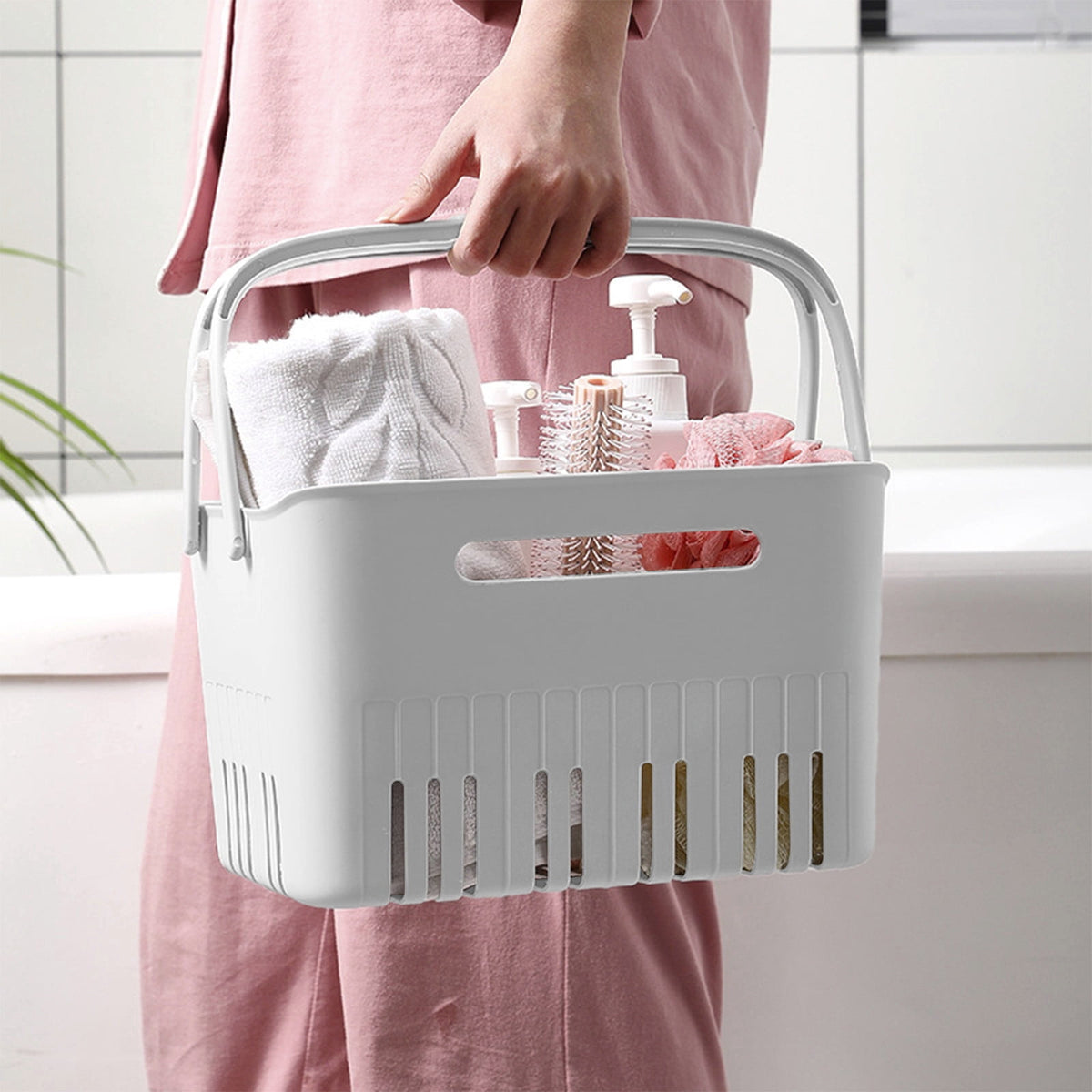 Portable Shower Caddy Tote with Handle and Drain Holes, Collapsible Plastic - Image 4