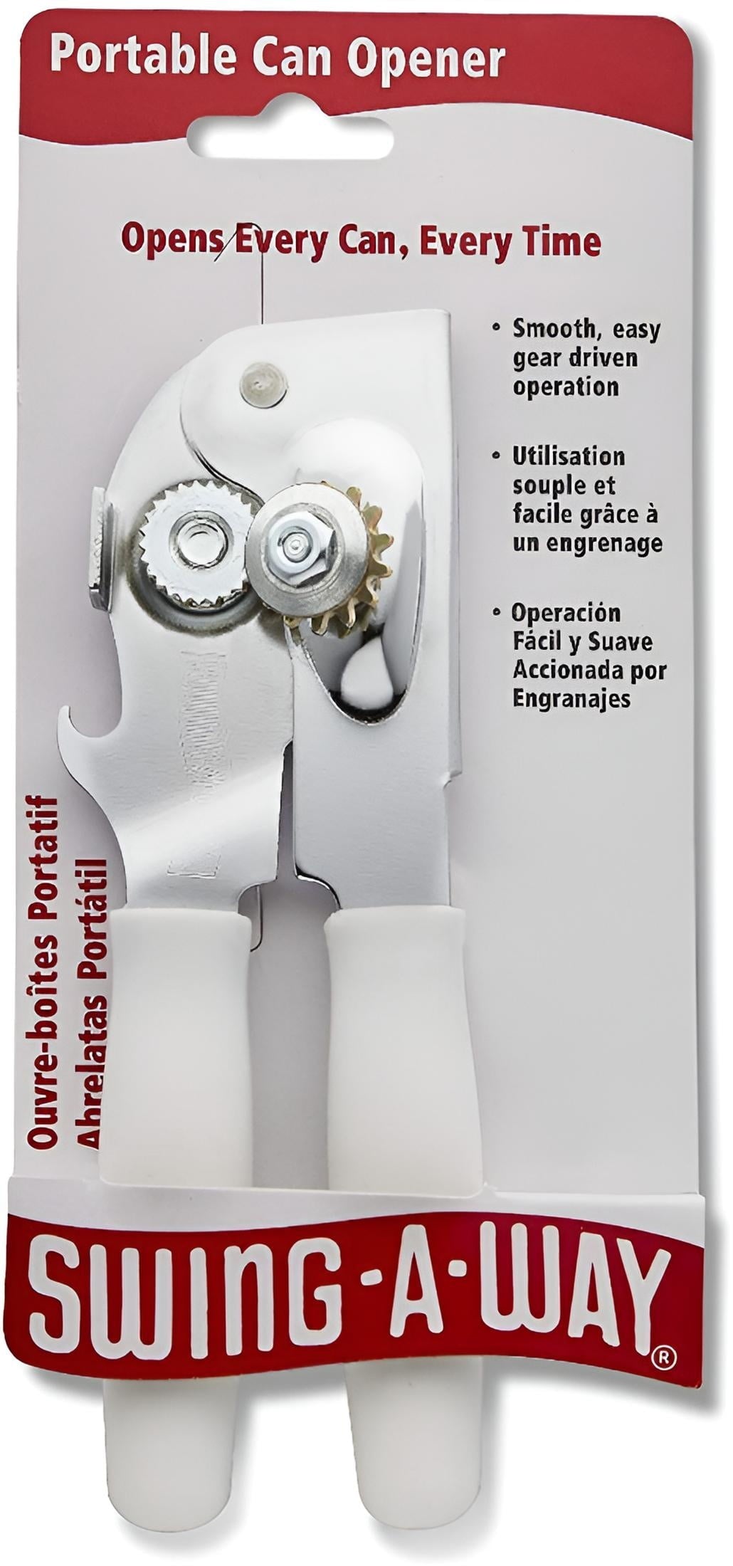 Manual Can Opener with Cushioned Grips, Chrome-Plated Steel, White - Image 3