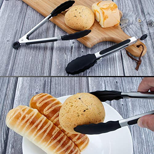 Mini Silicone-Tipped Kitchen Tongs, 7 Inch, Set of 3, Black - Image 3