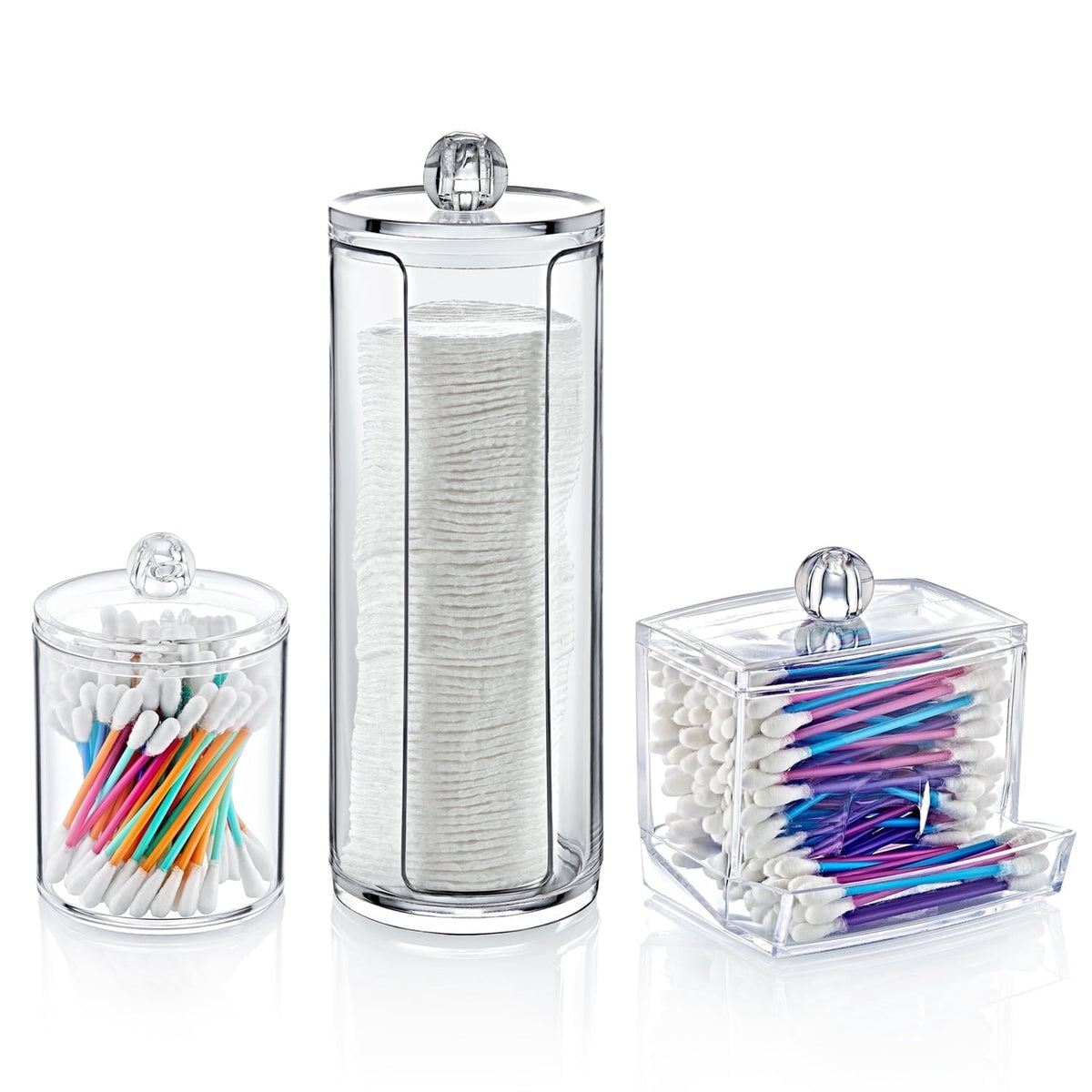 Clear Bathroom Canisters with Lids, Set of 3, Cotton Pad and Swab Holders - Image 2