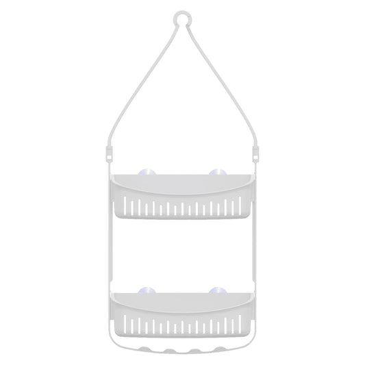 Two-Tier Hanging Shower Caddy with Deep Basket, Razor Holder and Hooks