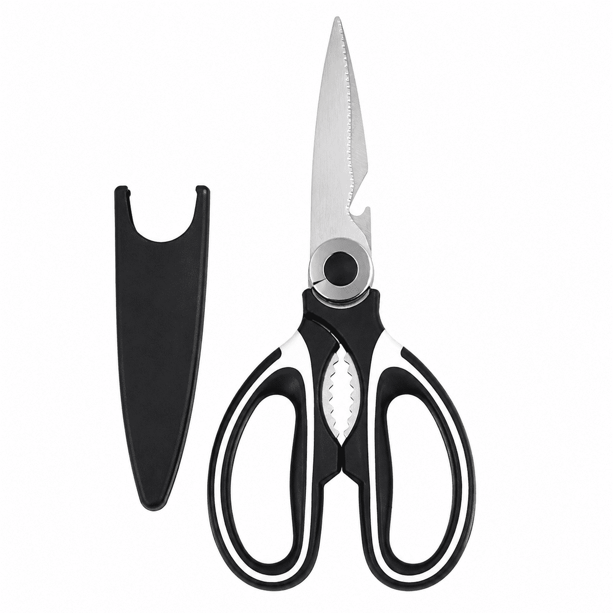 Heavy-Duty Kitchen Shears with Blade Cover, Stainless Steel, Bottle Opener in Handle