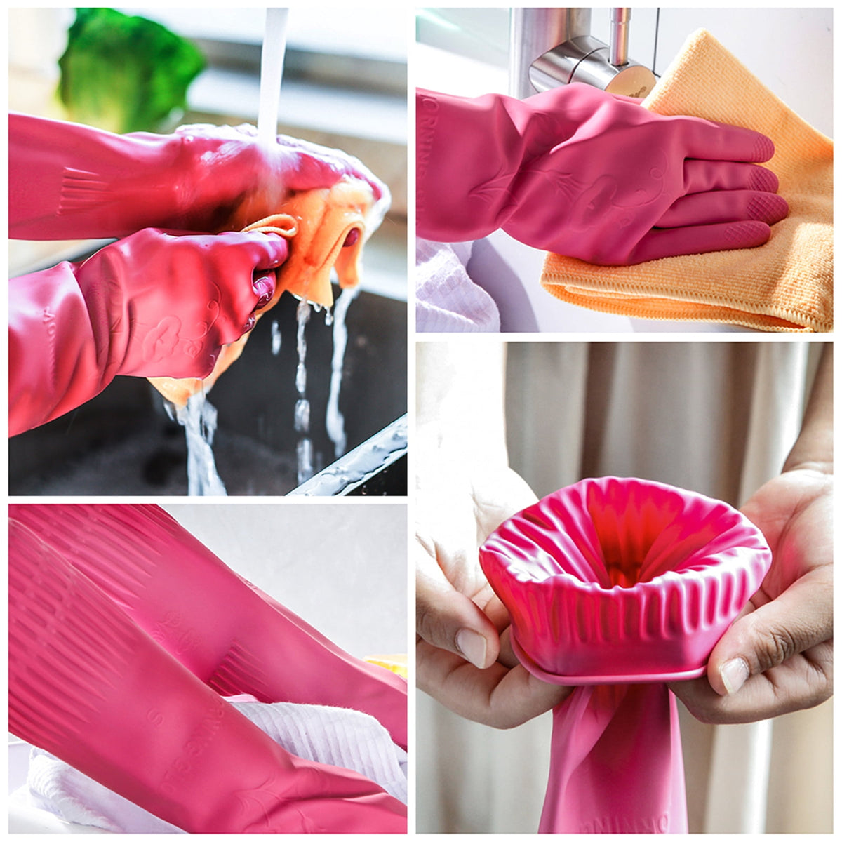 Reusable Rubber Dishwashing Gloves, 3 Pairs, Waterproof with Textured Grip, Medium - Image 3