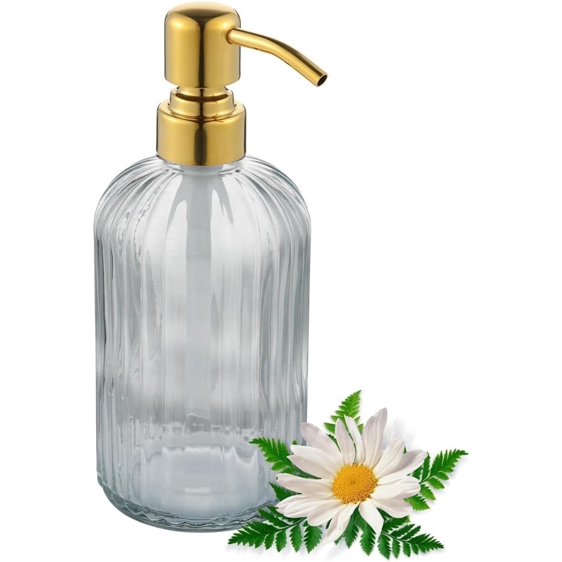 Glass Soap Dispenser with Brushed Gold Pump, 15 Ounce, 1 Pack