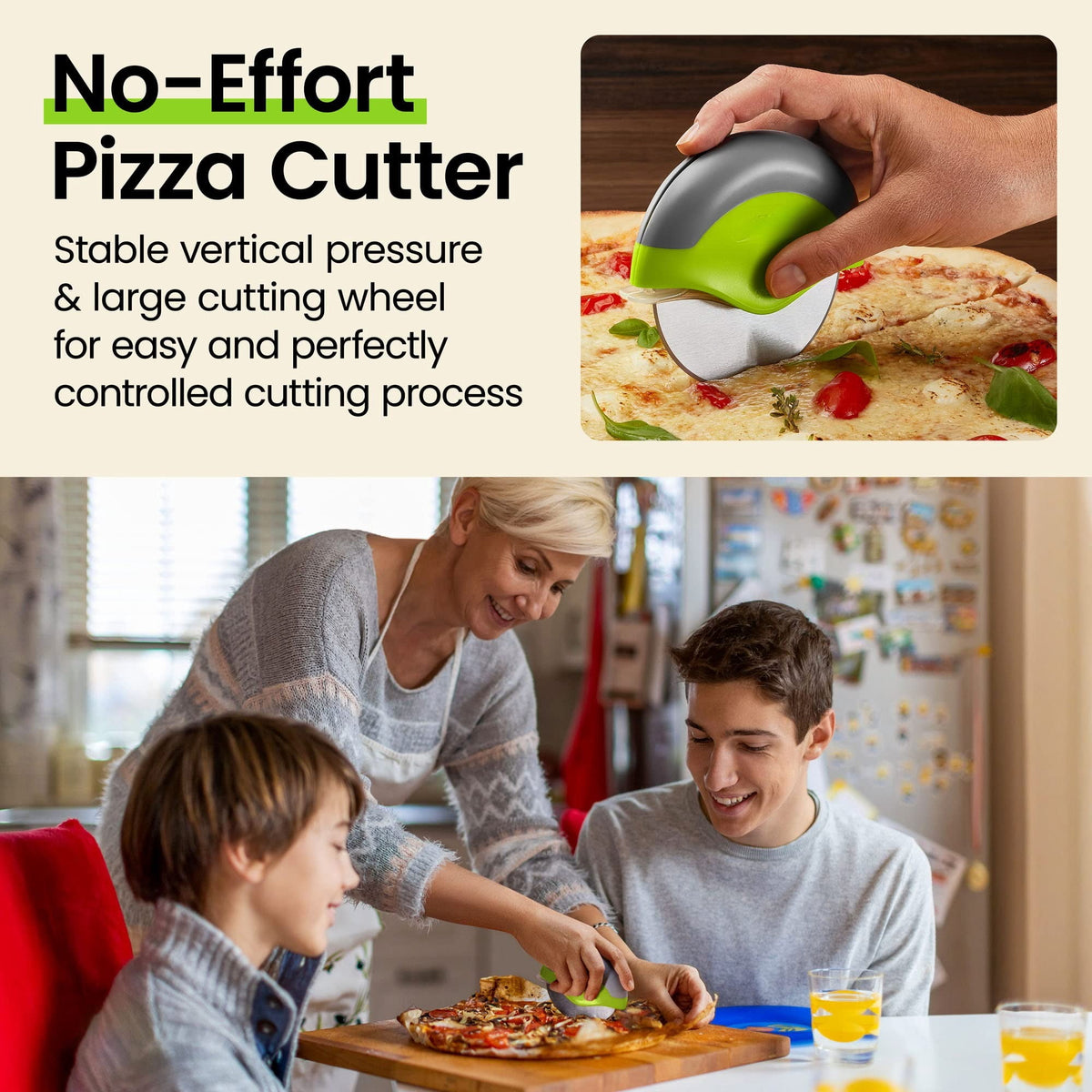 Pizza Cutter Wheel with Blade Guard, 4.5 Inch Stainless Steel, Non-Slip Handle - Image 2