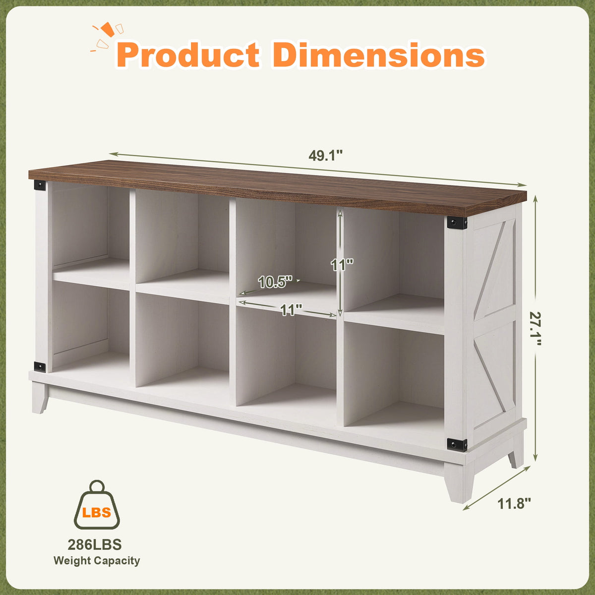 8-Cube Storage Organizer and Bookshelf, 49 Inch, Rustic Wood Grain, White - Image 5
