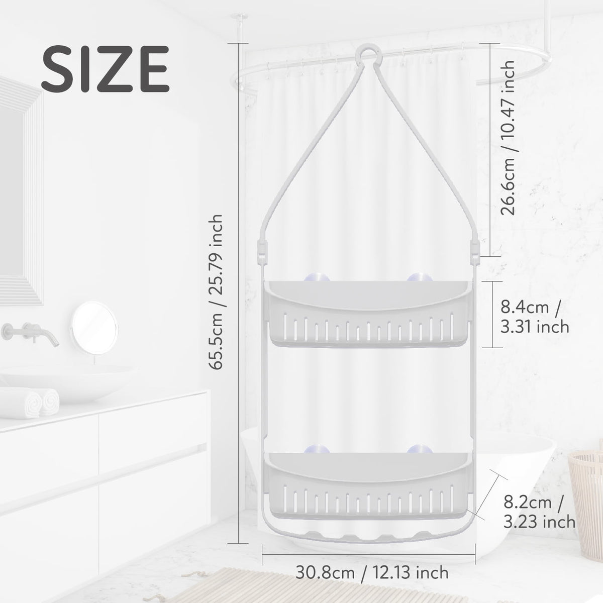 Two-Tier Hanging Shower Caddy with Deep Basket, Razor Holder and Hooks - Image 5