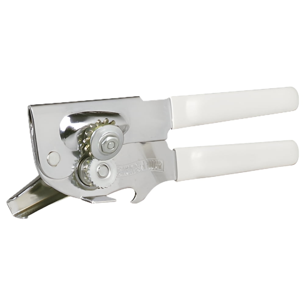 Manual Can Opener with Cushioned Grips, Chrome-Plated Steel, White - Image 4
