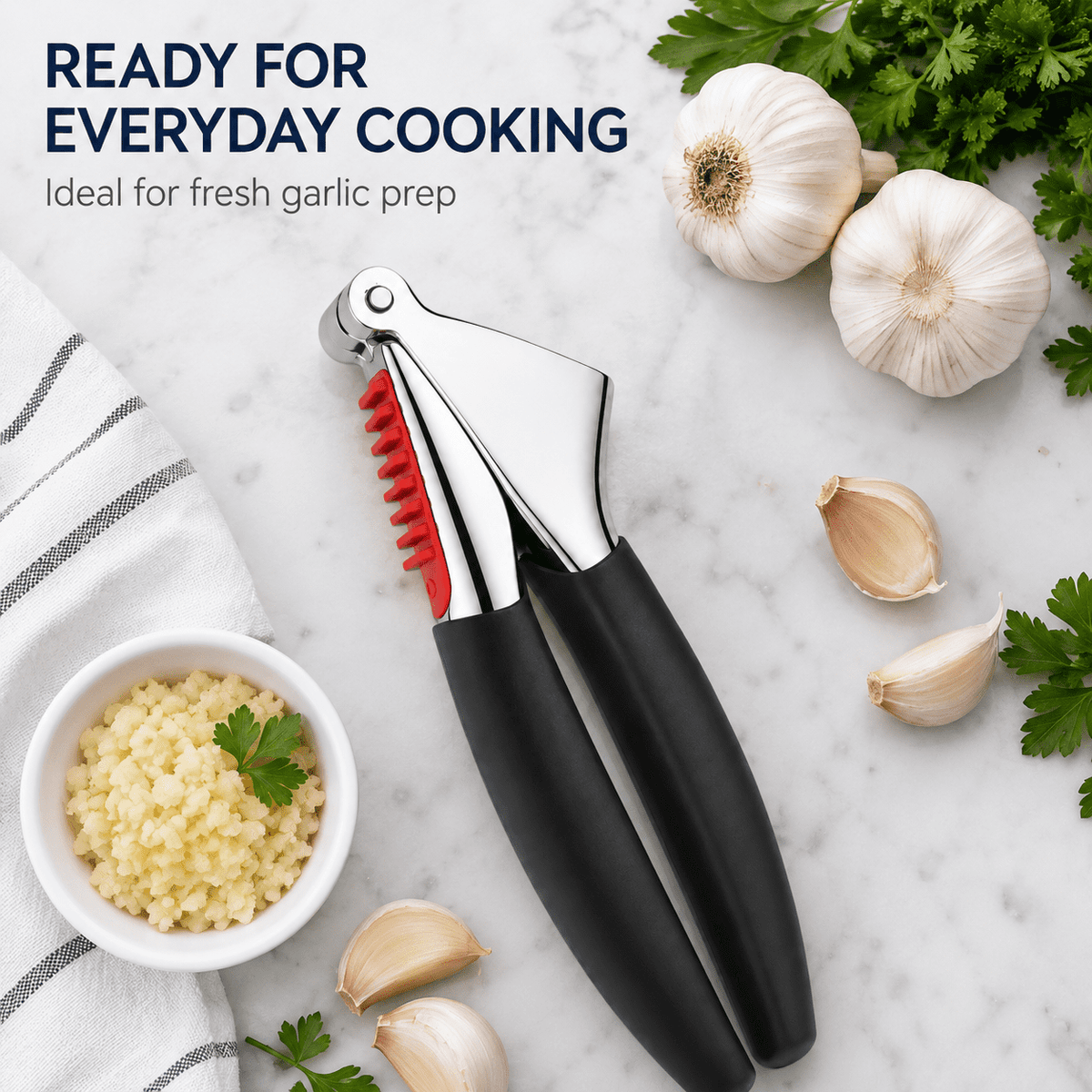 Heavy-Duty Garlic Press, Die-Cast Zinc with Large Chamber and Soft Grips, Black - Image 6