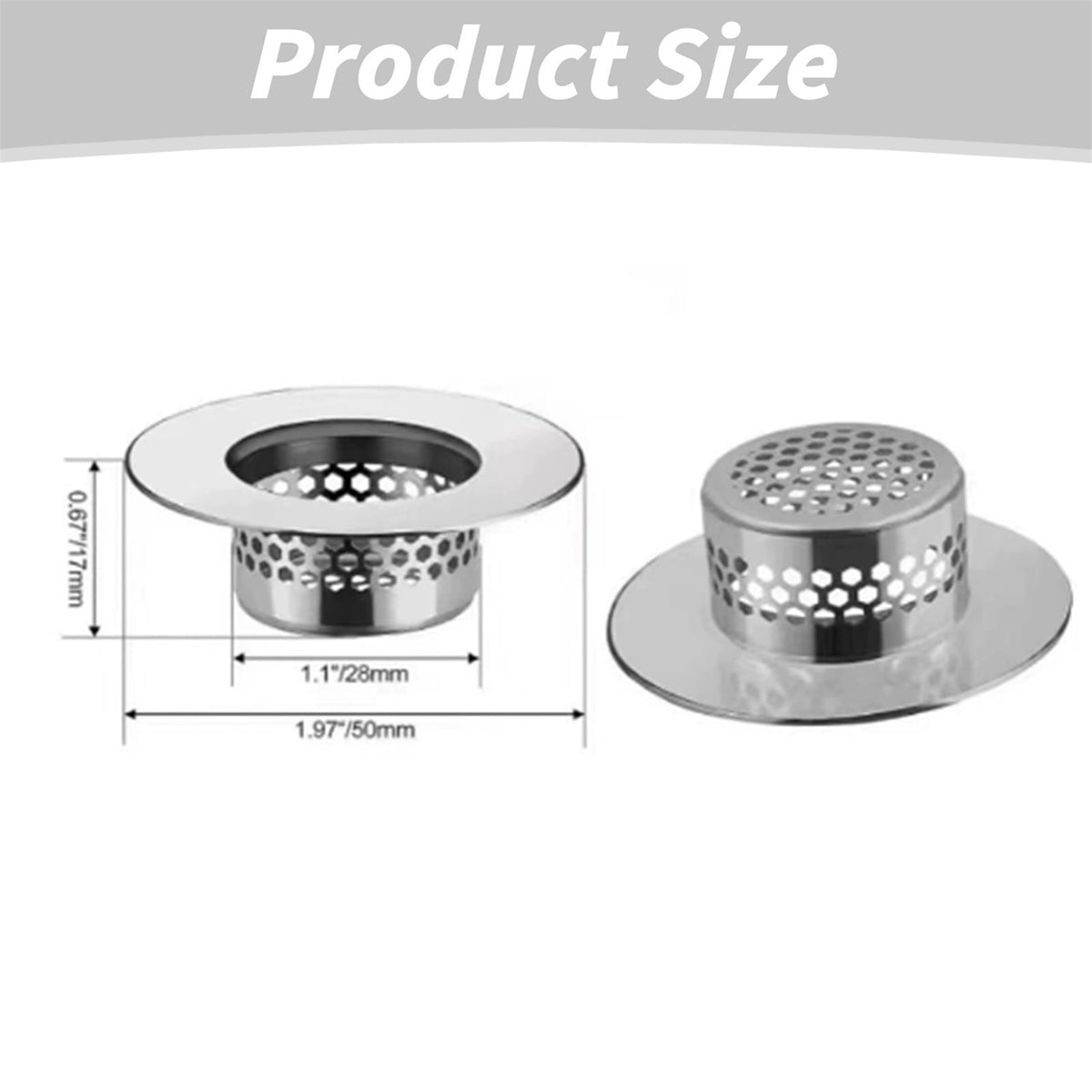 Stainless Steel Bathroom Sink Strainer and Hair Catcher, 1.97 Inch, 1 Pack - Image 3