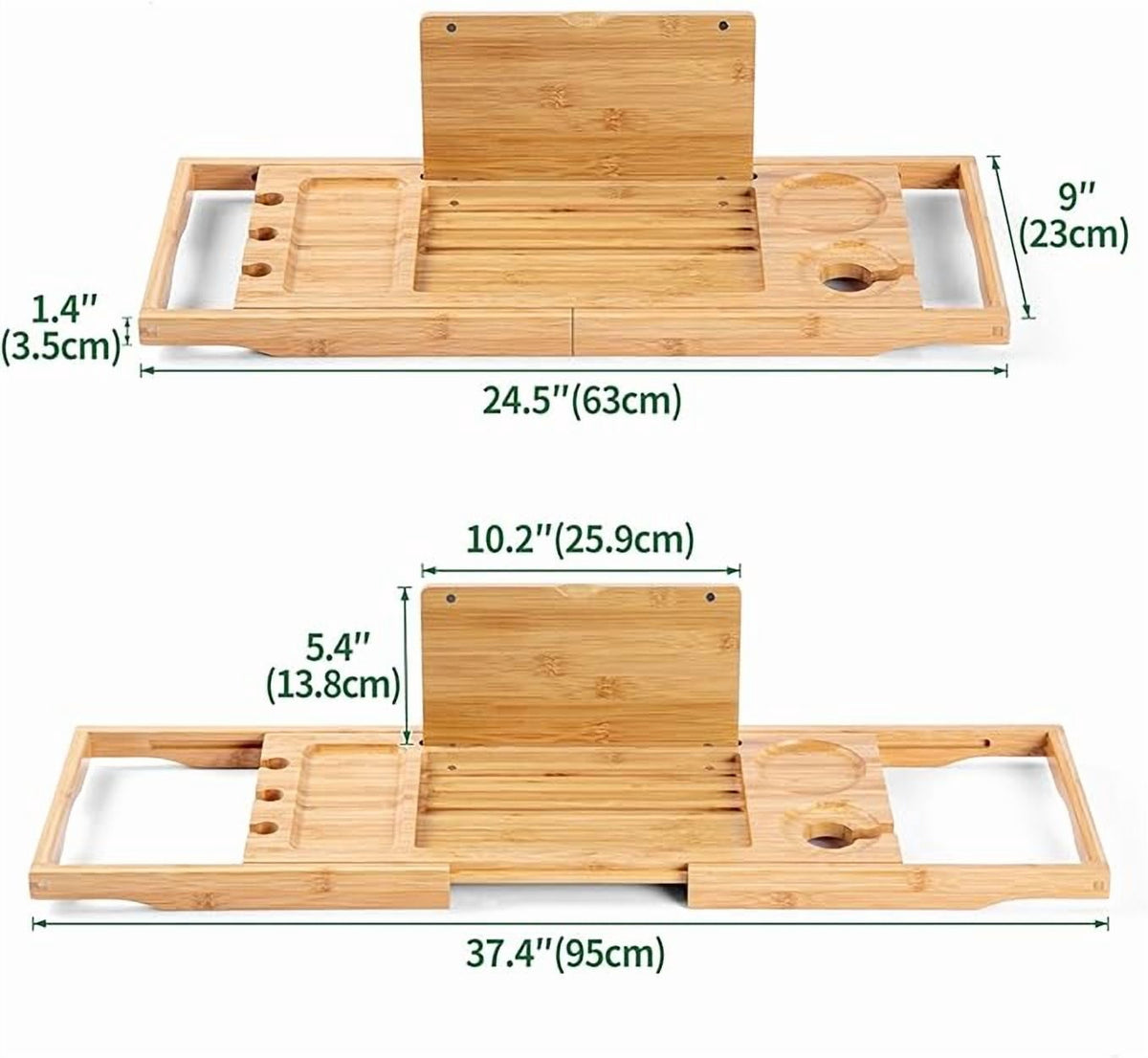 Bamboo Bathtub Caddy Tray, Extends 24.5 to 37.4 Inches, with Book and Glass Holders - Image 3