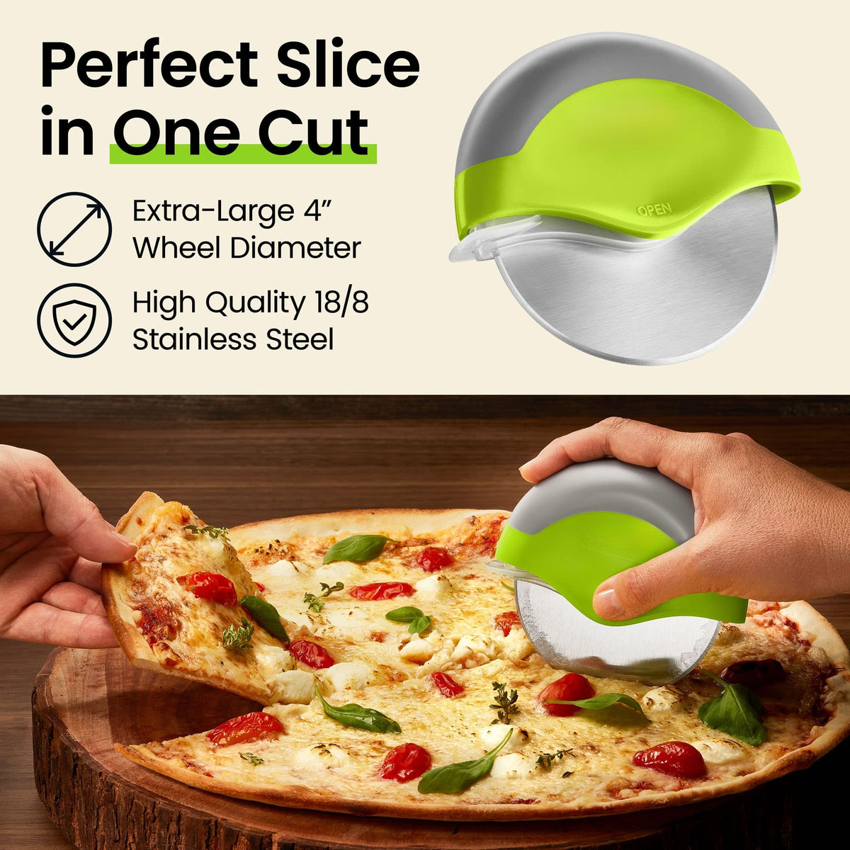 Pizza Cutter Wheel with Blade Guard, 4.5 Inch Stainless Steel, Non-Slip Handle - Image 4