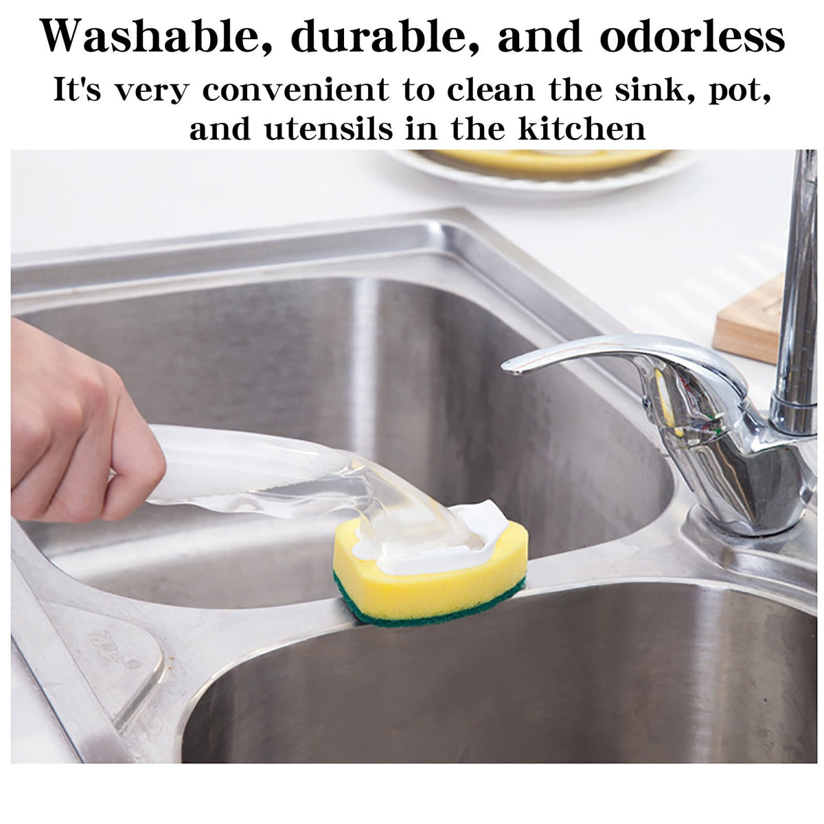 Soap-Dispensing Dish Wand with 10 Replacement Sponge Heads, Non-Scratch - Image 5