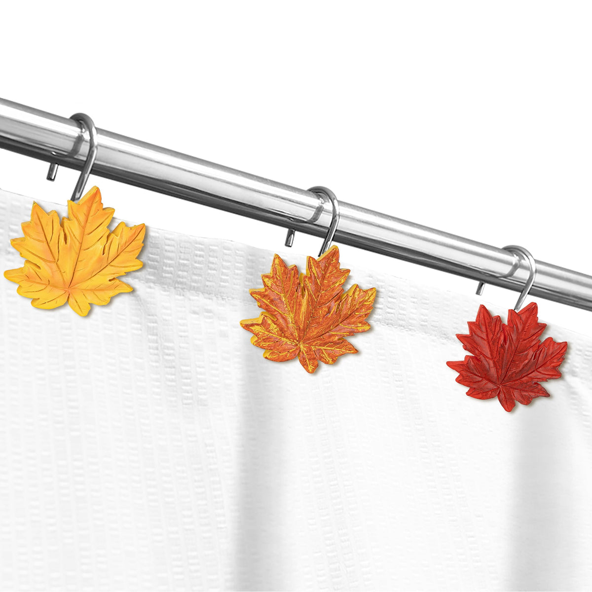 Decorative Autumn Shower Curtain Hooks, Set of 12 Resin Rings, Orange Red - Image 6