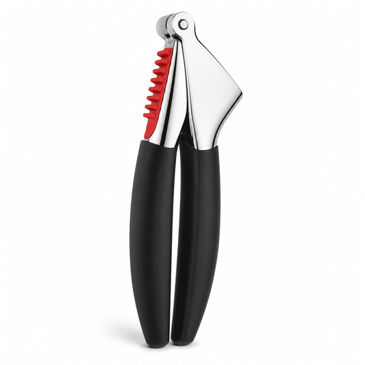 Heavy-Duty Garlic Press, Die-Cast Zinc with Large Chamber and Soft Grips, Black