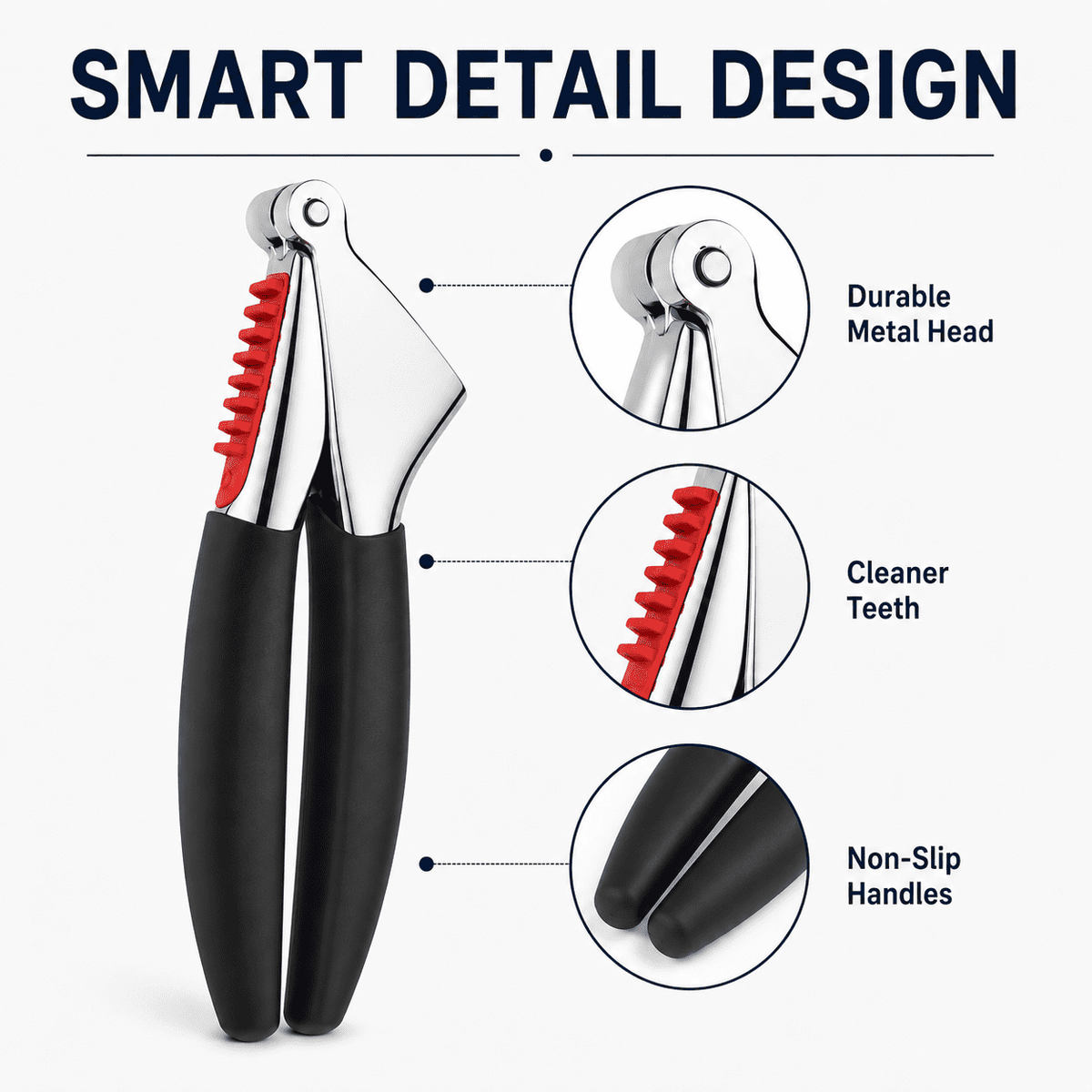 Heavy-Duty Garlic Press, Die-Cast Zinc with Large Chamber and Soft Grips, Black - Image 3