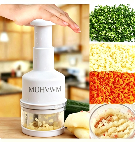 Hand-Press Vegetable and Garlic Chopper with Clear Lid, 8.3 Inch - Image 2