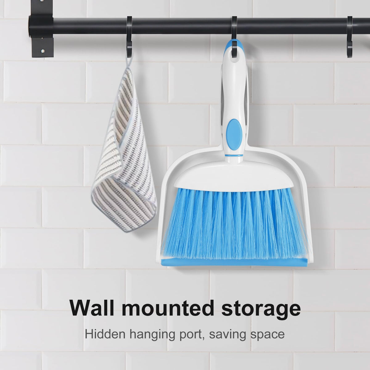 Mini Broom and Dustpan Set for Desks, Counters and Pet Areas, Blue, 2 Pieces - Image 2