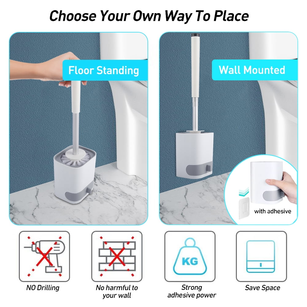 Toilet Brush and Holder Set, 2 Pack, Wall-Mount or Free-Standing Caddy - Image 6