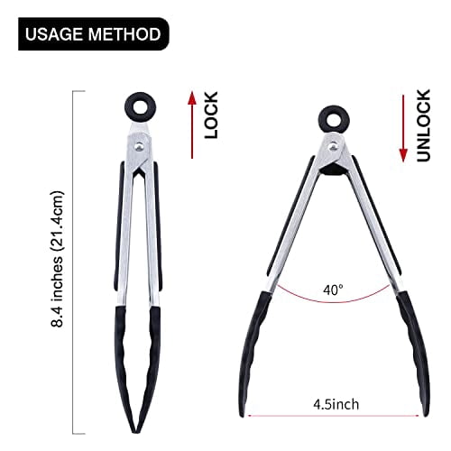 Mini Silicone-Tipped Kitchen Tongs, 7 Inch, Set of 3, Black - Image 2