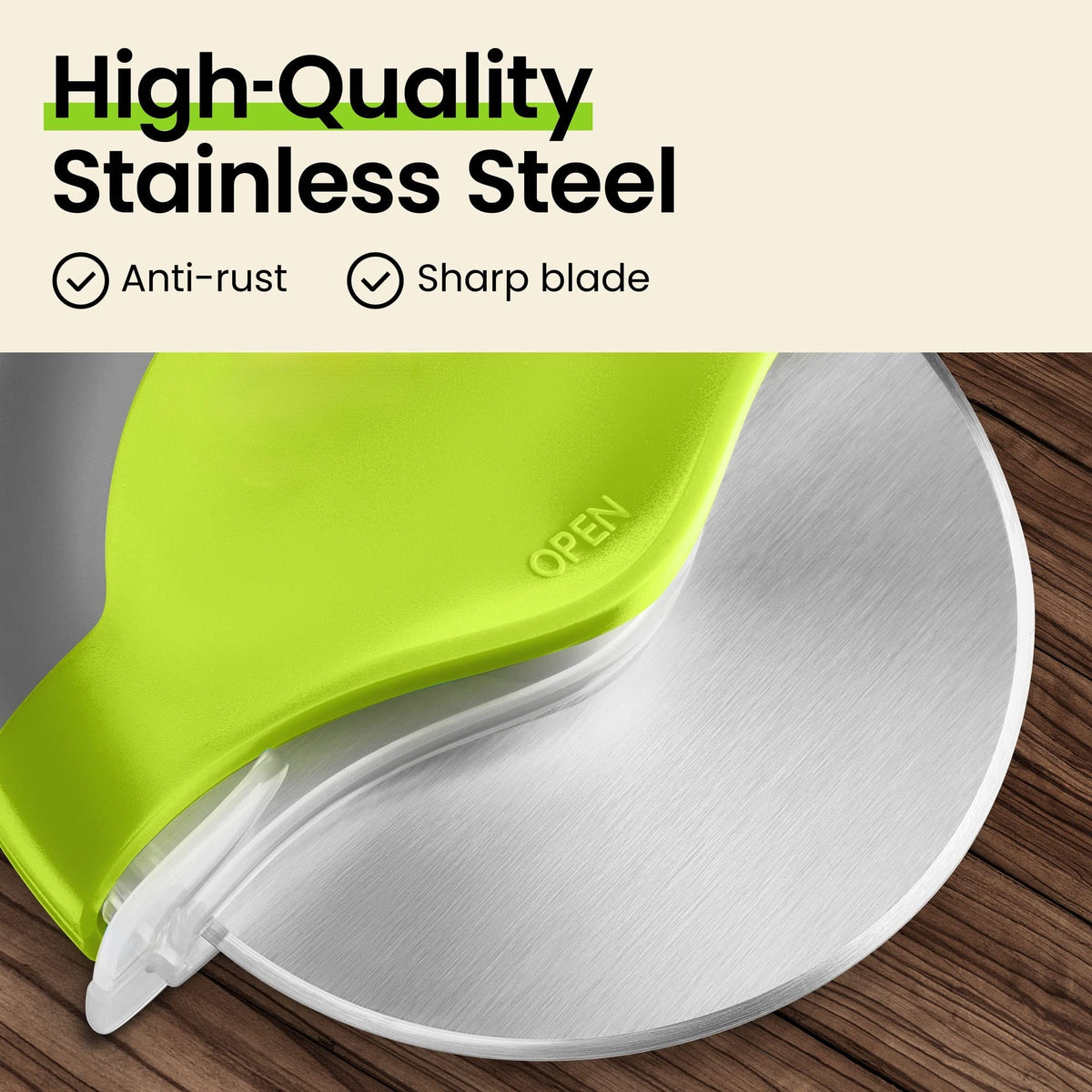 Pizza Cutter Wheel with Blade Guard, 4.5 Inch Stainless Steel, Non-Slip Handle - Image 5