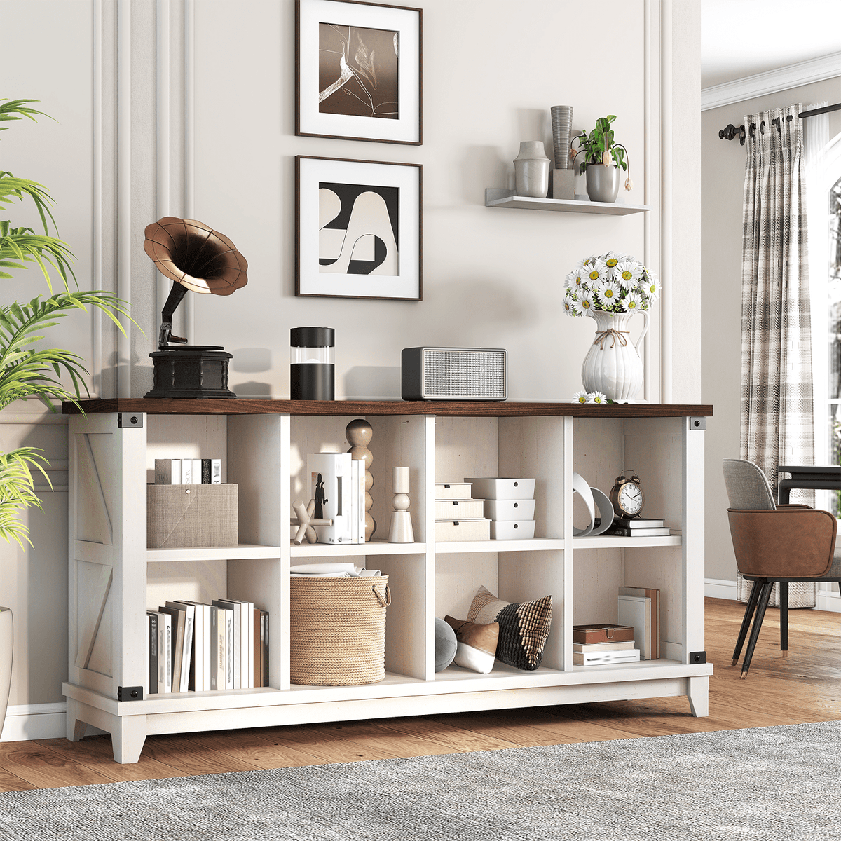 8-Cube Storage Organizer and Bookshelf, 49 Inch, Rustic Wood Grain, White - Image 3