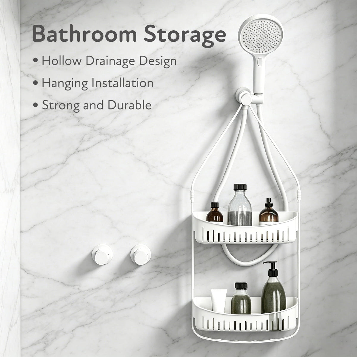 Two-Tier Hanging Shower Caddy with Deep Basket, Razor Holder and Hooks - Image 4