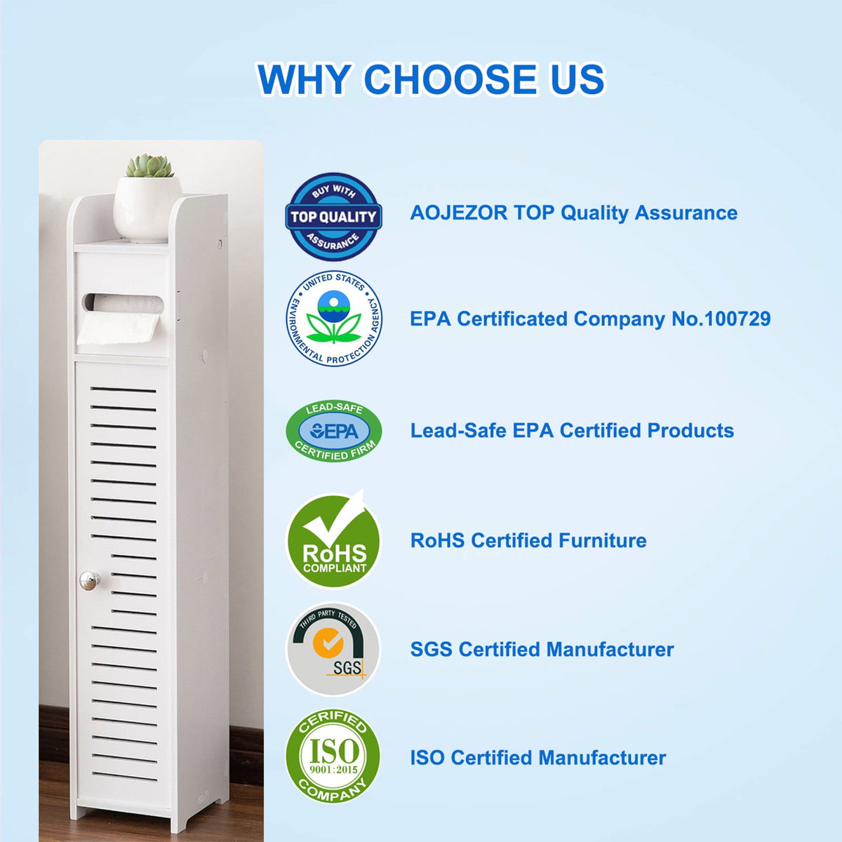 Slim Toilet Paper Storage Cabinet for Small Bathrooms, Waterproof, White - Image 4