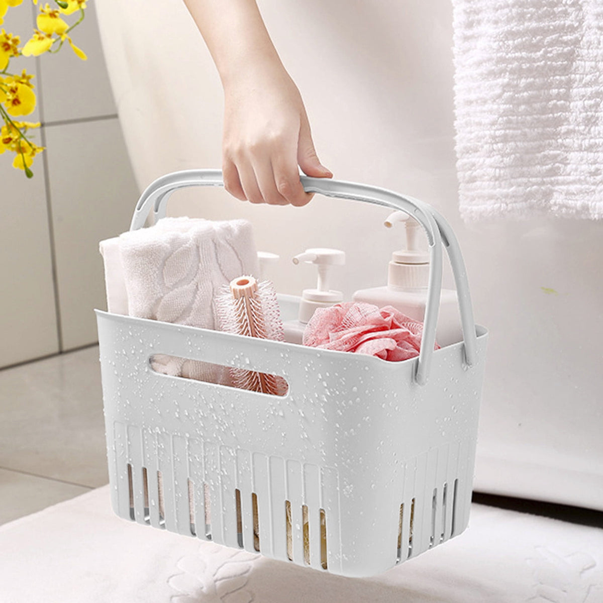 Portable Shower Caddy Tote with Handle and Drain Holes, Collapsible Plastic - Image 3