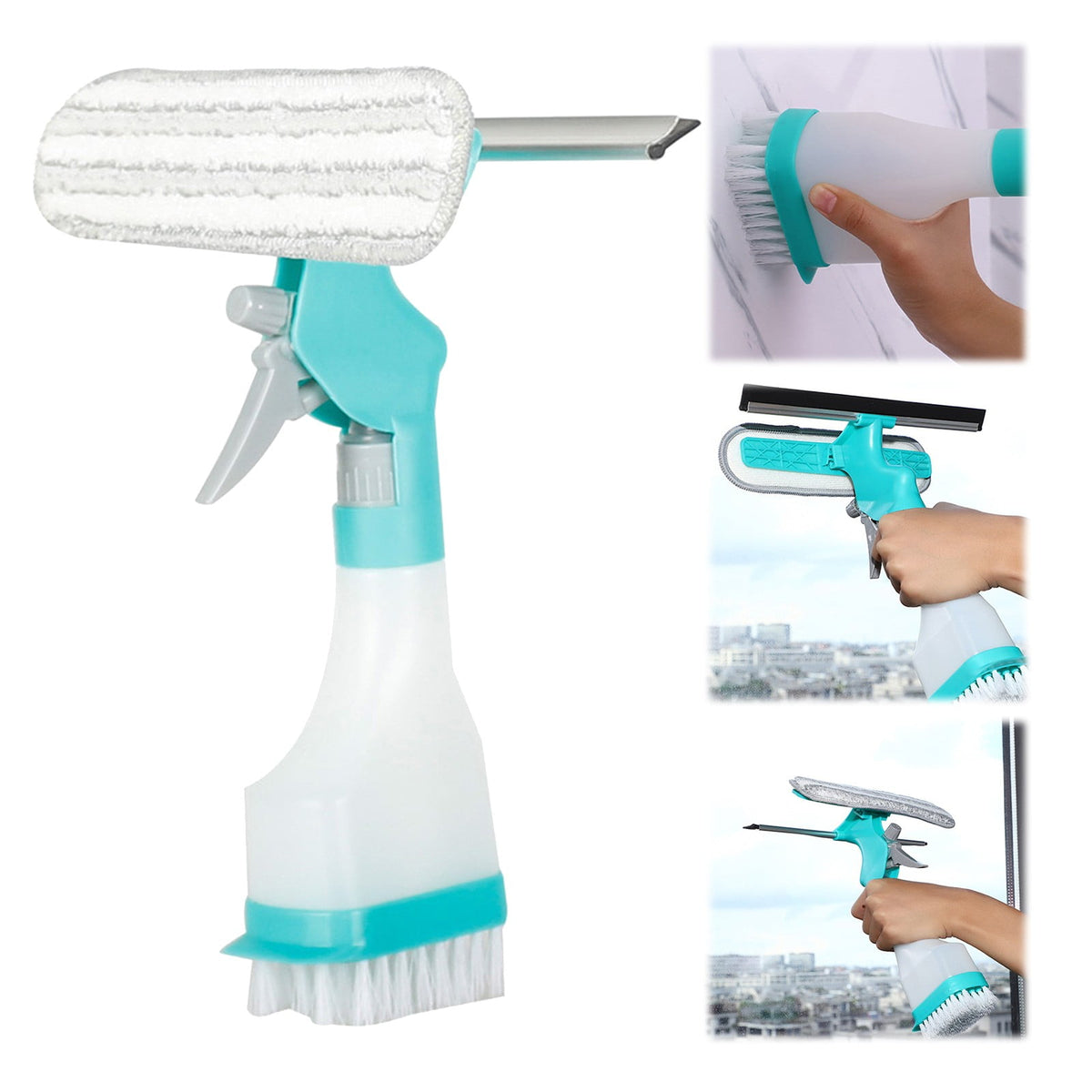 4-in-1 Window Cleaning Kit with Spray Bottle, Squeegee, Wiper and Scrub Head - Image 2