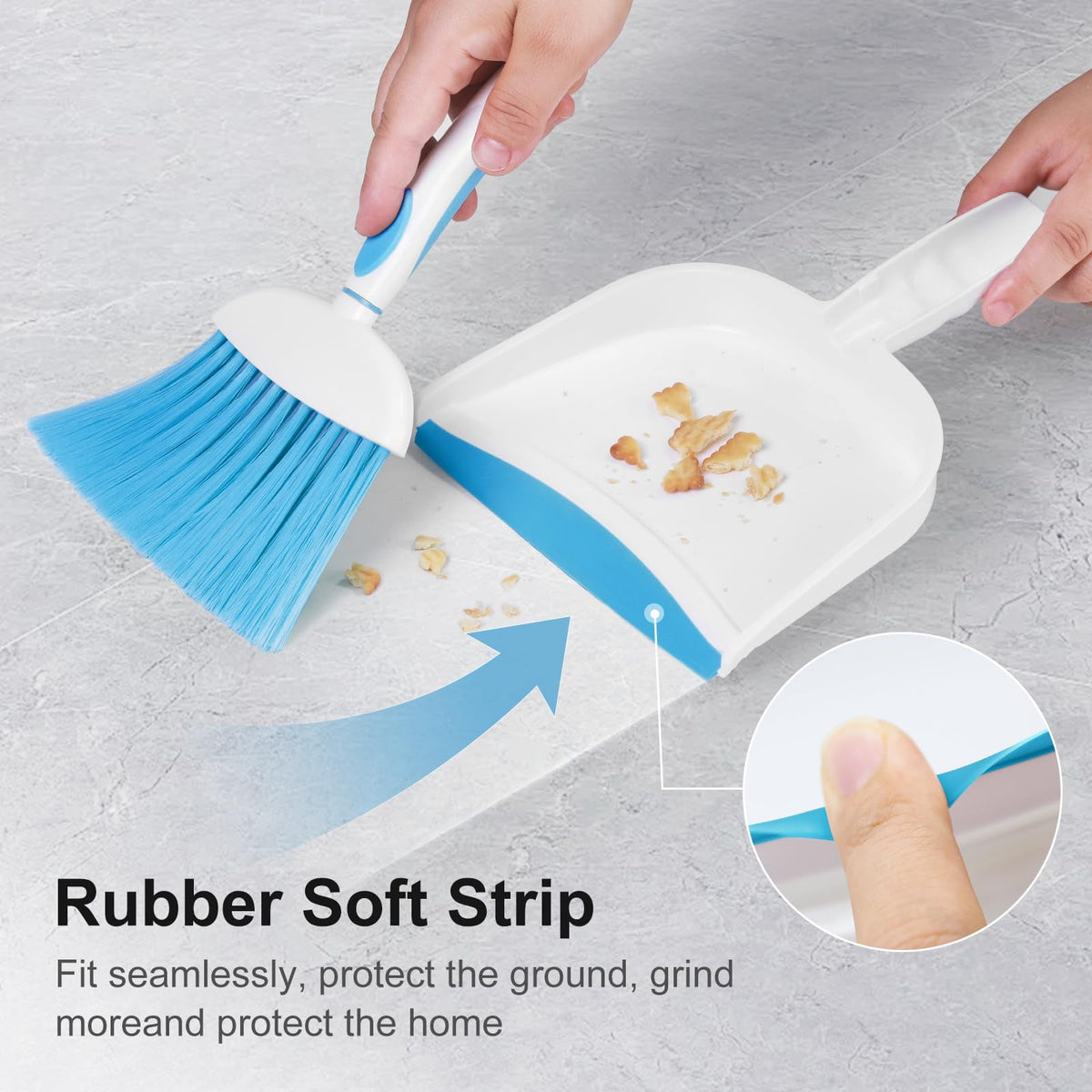 Mini Broom and Dustpan Set for Desks, Counters and Pet Areas, Blue, 2 Pieces - Image 5