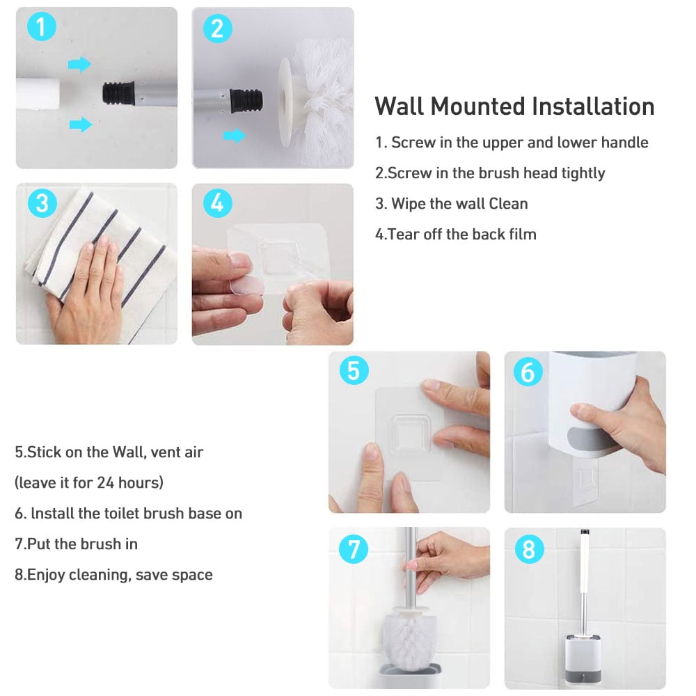 Toilet Brush and Holder Set, 2 Pack, Wall-Mount or Free-Standing Caddy - Image 4