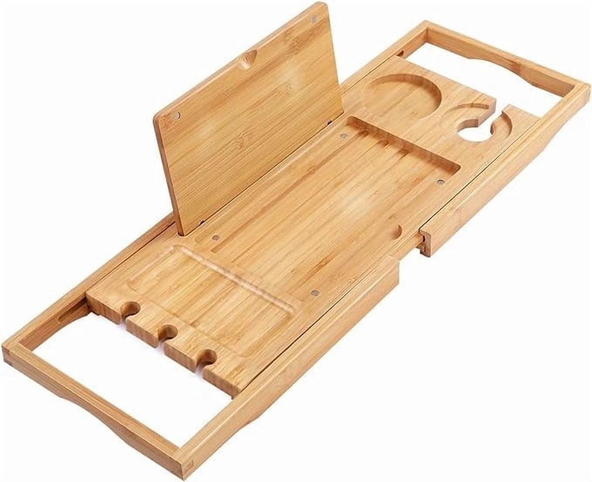 Bamboo Bathtub Caddy Tray, Extends 24.5 to 37.4 Inches, with Book and Glass Holders