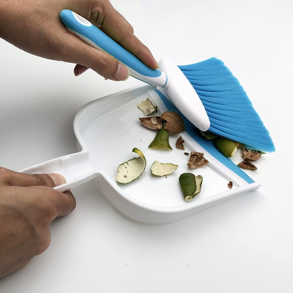 Mini Broom and Dustpan Set for Desks, Counters and Pet Areas, Blue, 2 Pieces - Image 4