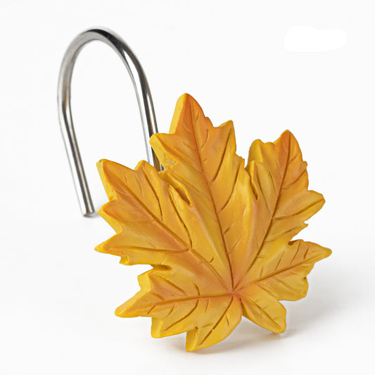 Decorative Autumn Shower Curtain Hooks, Set of 12 Resin Rings, Orange Red