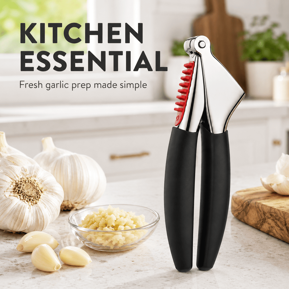 Heavy-Duty Garlic Press, Die-Cast Zinc with Large Chamber and Soft Grips, Black - Image 4