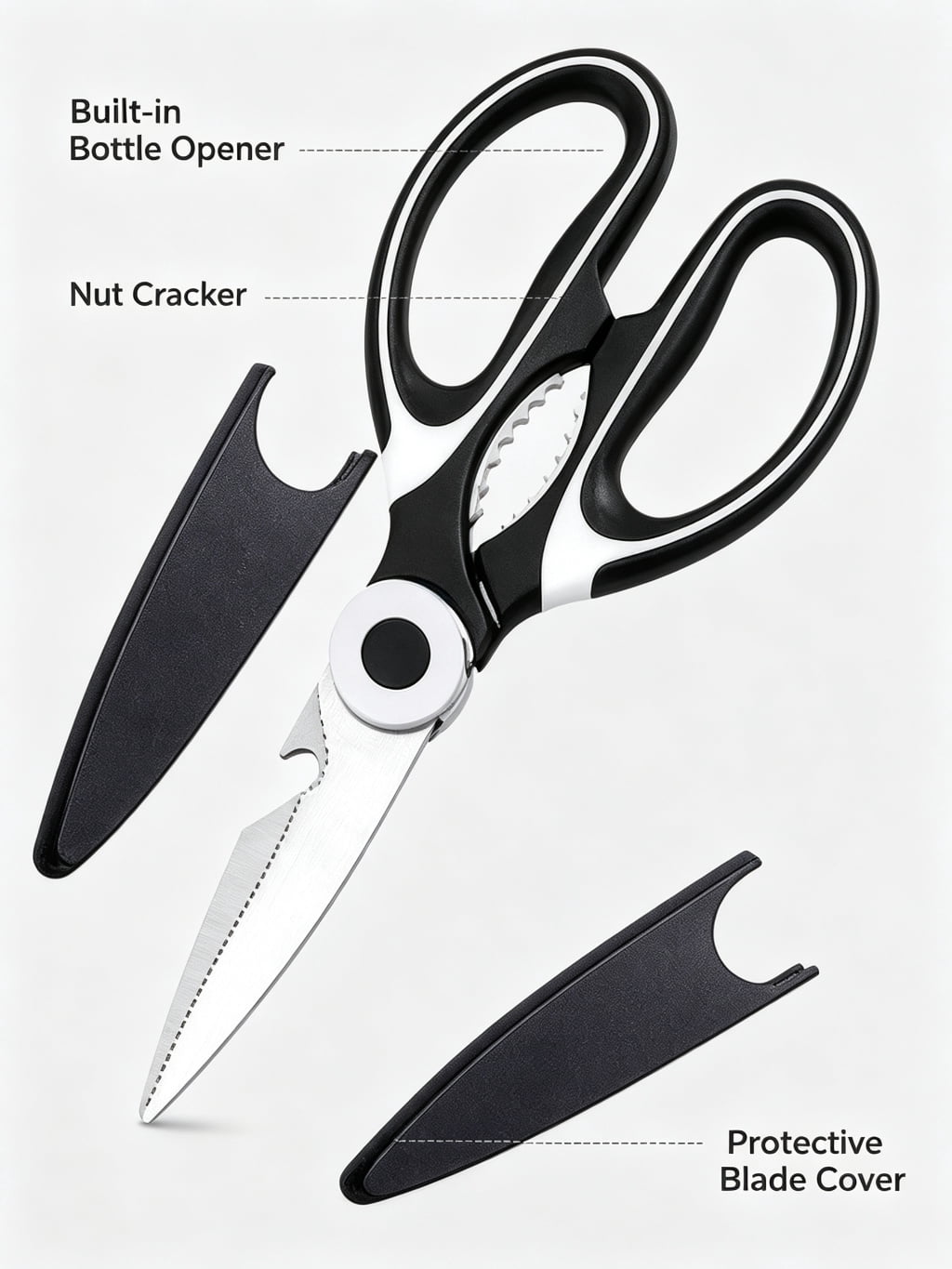 Heavy-Duty Kitchen Shears with Blade Cover, Stainless Steel, Bottle Opener in Handle - Image 5