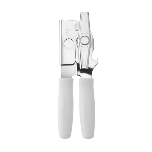 Manual Can Opener with Cushioned Grips, Chrome-Plated Steel, White
