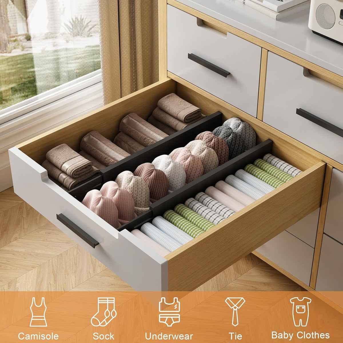 Expandable Bamboo Drawer Dividers, 17 to 22 Inches, 2.5 Inch High, 4 Pack - Image 4