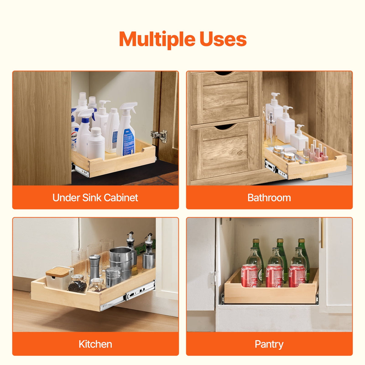 Pull-Out Cabinet Drawer, 14 x 21 Inches, Birch Wood with Soft-Close Slides - Image 6