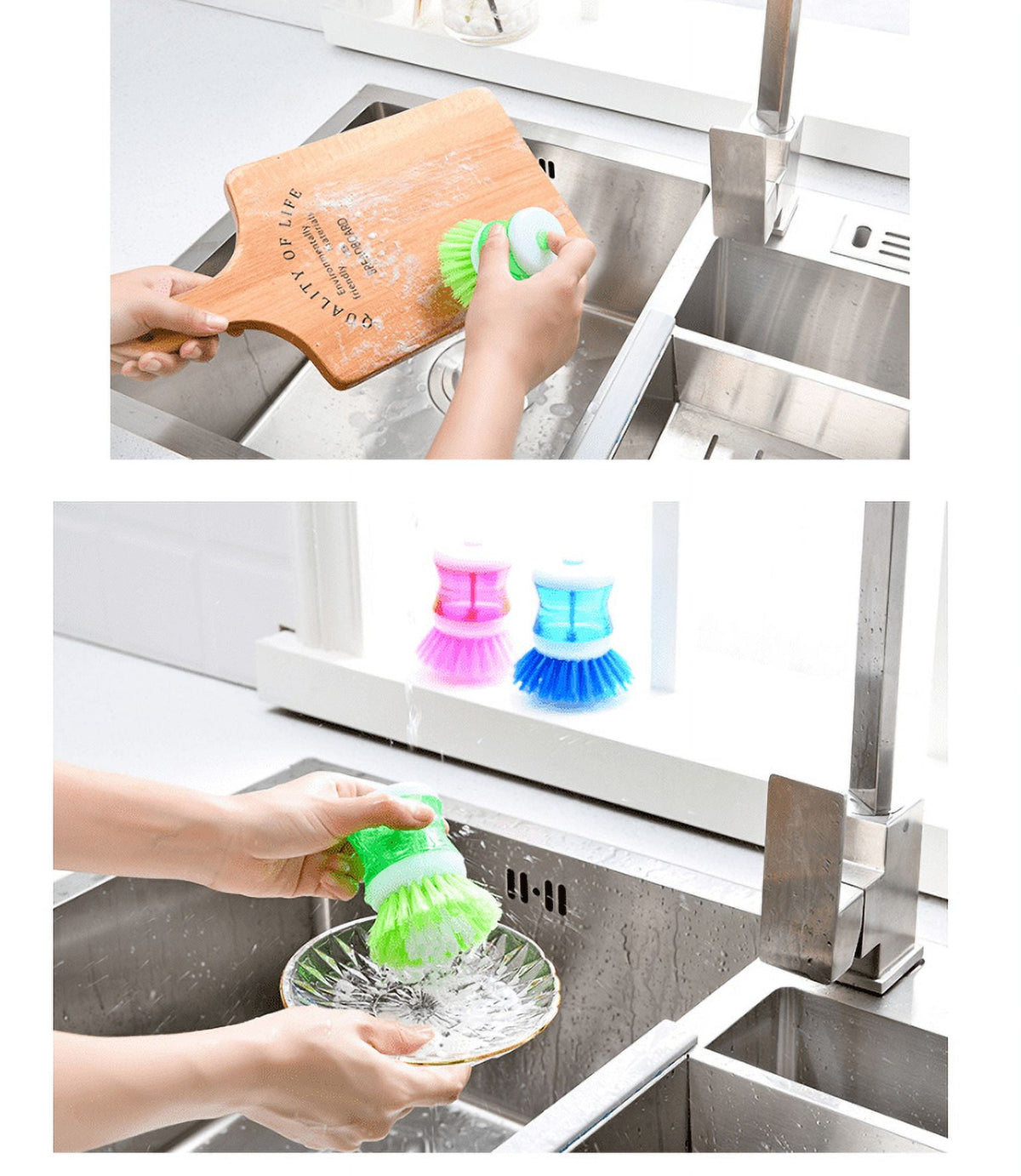 Soap-Dispensing Palm Brush for Dishes, Pots and Pans, Pack of 2 - Image 4