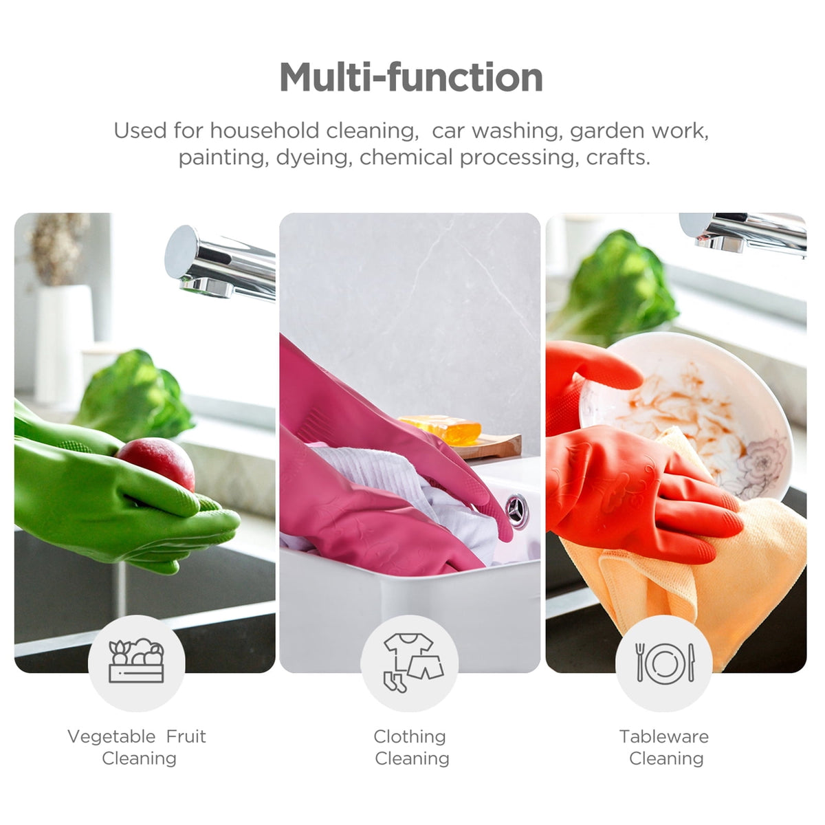 Reusable Rubber Dishwashing Gloves, 3 Pairs, Waterproof with Textured Grip, Medium - Image 6