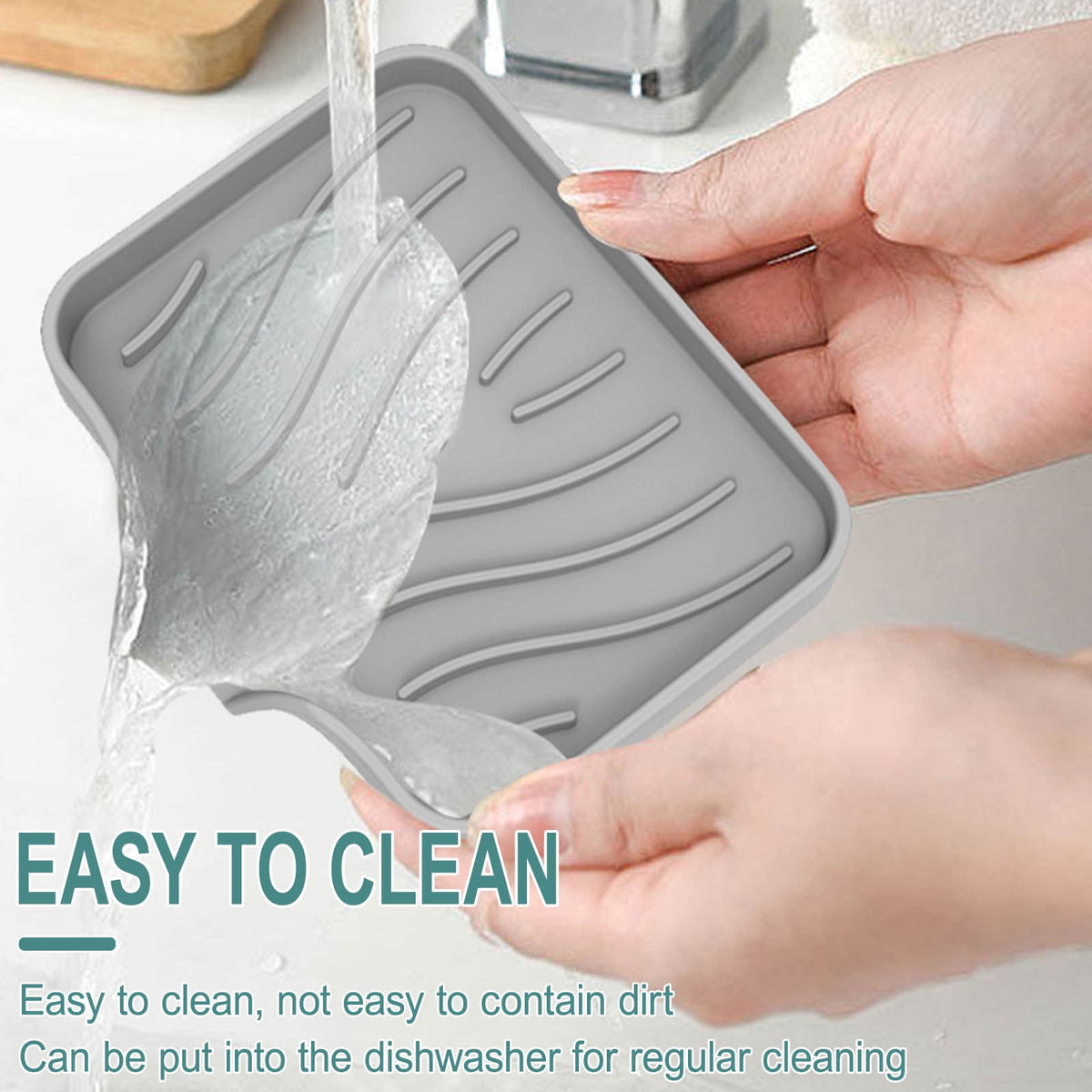 Self-Draining Silicone Soap Dish and Sponge Tray for Sink, 4.8 x 3.9 Inches - Image 3