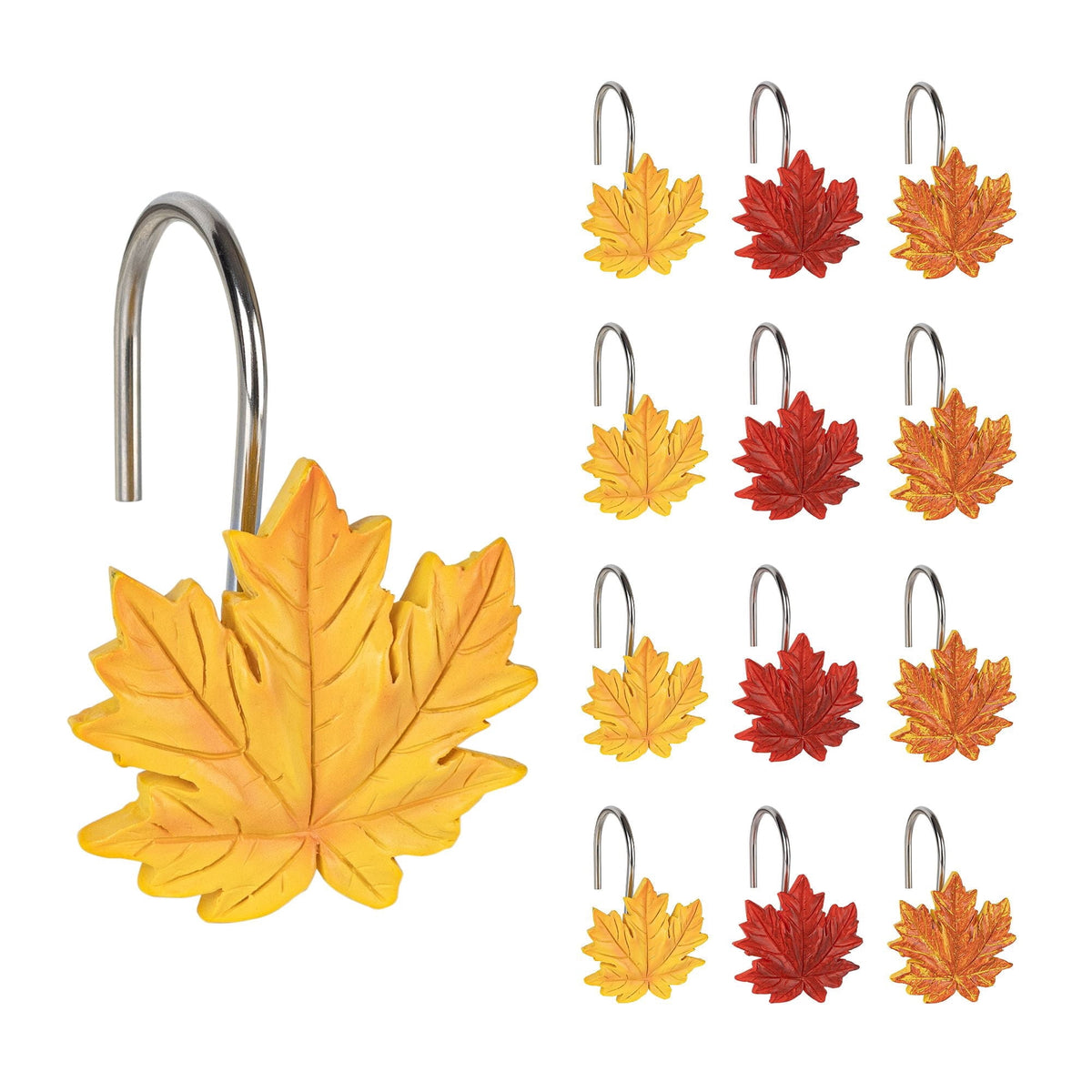 Decorative Autumn Shower Curtain Hooks, Set of 12 Resin Rings, Orange Red - Image 2