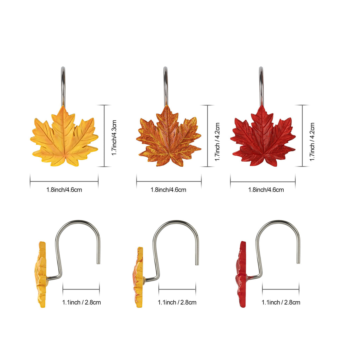 Decorative Autumn Shower Curtain Hooks, Set of 12 Resin Rings, Orange Red - Image 3