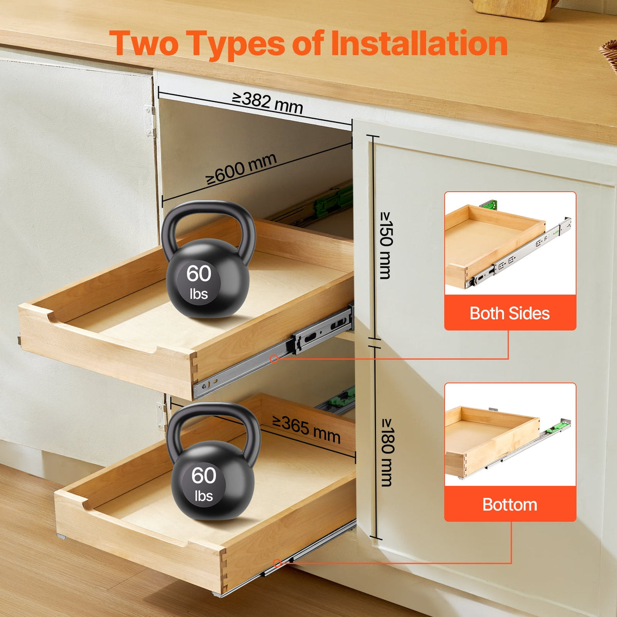 Pull-Out Cabinet Drawer, 14 x 21 Inches, Birch Wood with Soft-Close Slides - Image 5