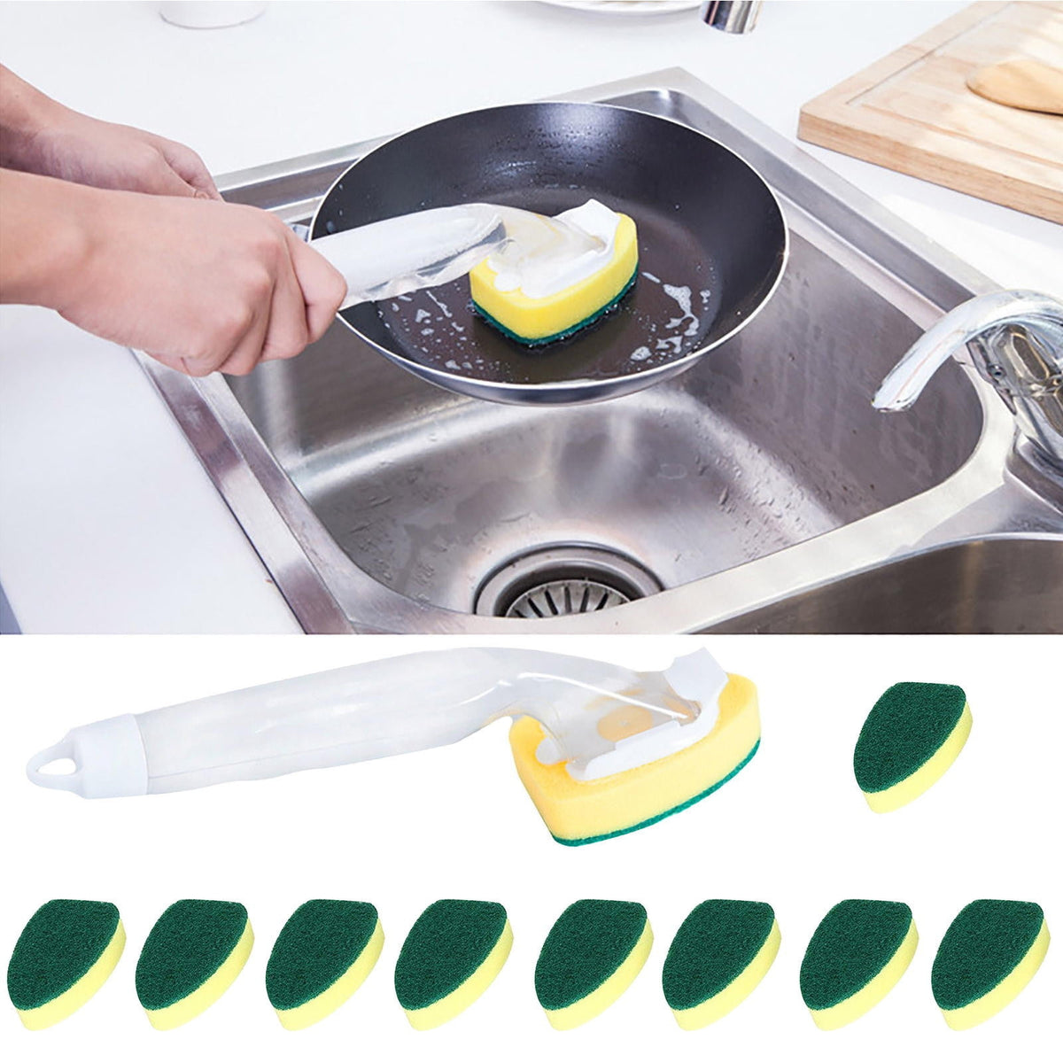 Soap-Dispensing Dish Wand with 10 Replacement Sponge Heads, Non-Scratch - Image 2