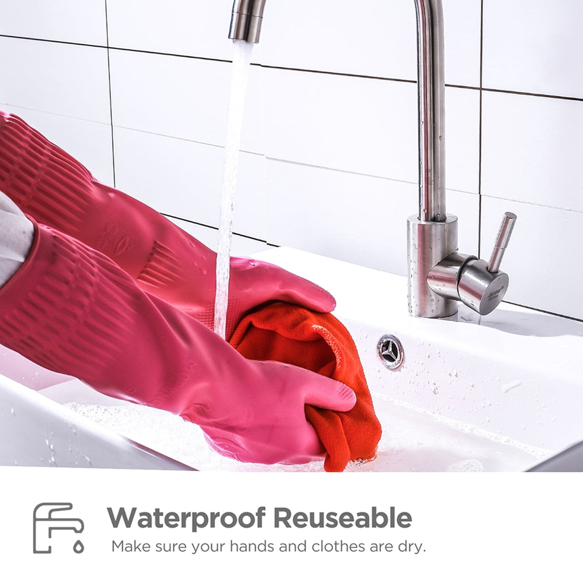 Reusable Rubber Dishwashing Gloves, 3 Pairs, Waterproof with Textured Grip, Medium - Image 4